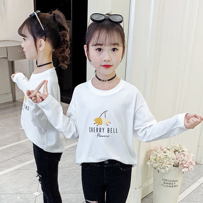 Girls long-sleeved bottoming shirt 2024 new spring and autumn cotton stylish children's pullover knitted tops T-shirts for big and small children