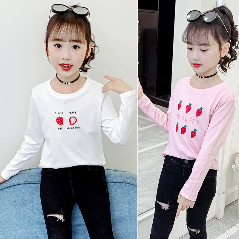 Girls long-sleeved bottoming shirt 2024 new spring and autumn cotton stylish children's pullover knitted tops T-shirts for big and small children