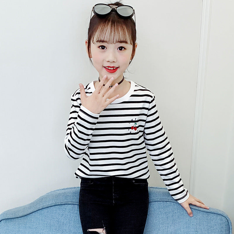 Girls long-sleeved bottoming shirt 2024 new spring and autumn cotton stylish children's pullover knitted tops T-shirts for big and small children