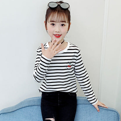 Girls long-sleeved bottoming shirt 2024 new spring and autumn cotton stylish children's pullover knitted tops T-shirts for big and small children