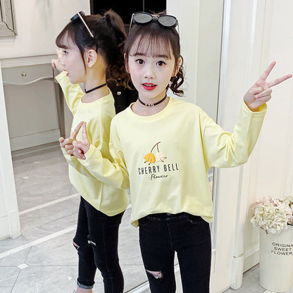 Girls long-sleeved bottoming shirt 2024 new spring and autumn cotton stylish children's pullover knitted tops T-shirts for big and small children