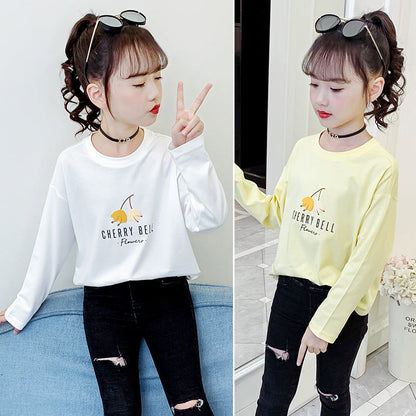 Girls long-sleeved bottoming shirt 2024 new spring and autumn cotton stylish children's pullover knitted tops T-shirts for big and small children