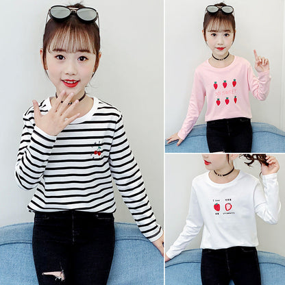 Girls long-sleeved bottoming shirt 2024 new spring and autumn cotton stylish children's pullover knitted tops T-shirts for big and small children