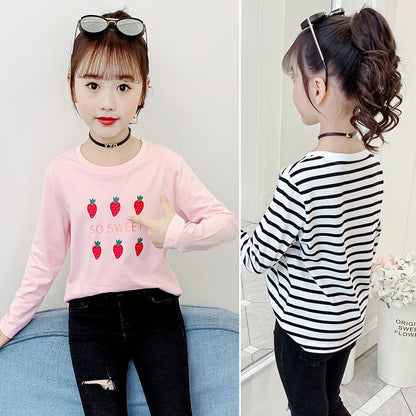 Girls long-sleeved bottoming shirt 2024 new spring and autumn cotton stylish children's pullover knitted tops T-shirts for big and small children