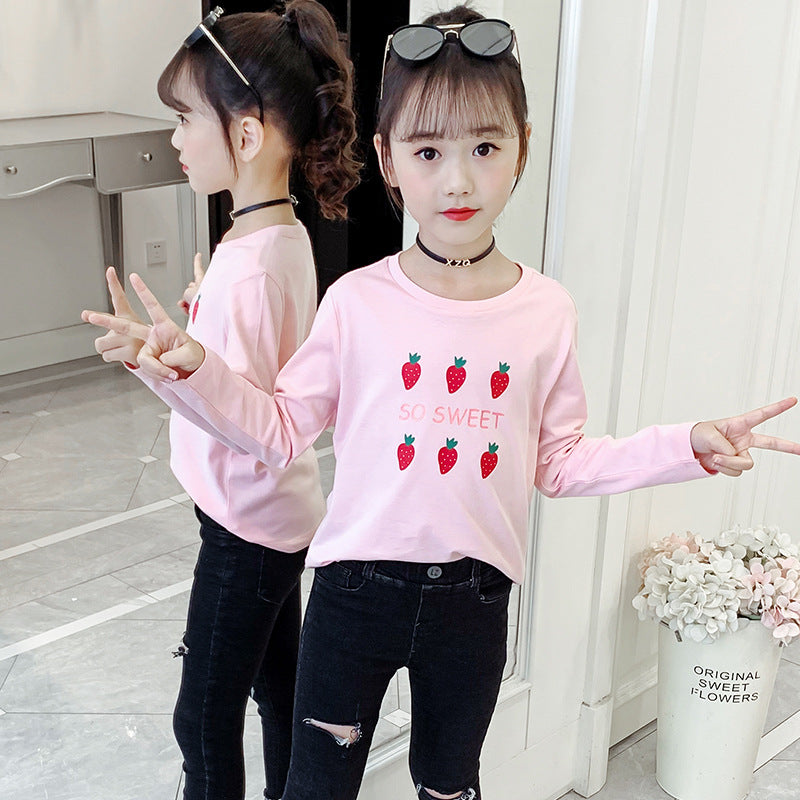 Girls long-sleeved bottoming shirt 2024 new spring and autumn cotton stylish children's pullover knitted tops T-shirts for big and small children