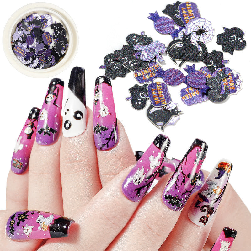 Halloween nail art color pieces Halloween color pure handmade three-dimensional pumpkin spider nail art stickers wood pulp pieces wholesale