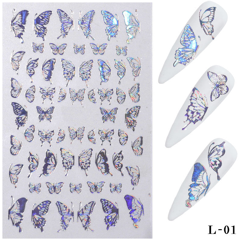 Cross-border butterfly nail art hot stamping laser butterfly nail stickers 3D nail decals three-dimensional nail stickers