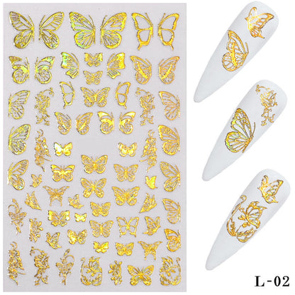 Cross-border butterfly nail art hot stamping laser butterfly nail stickers 3D nail decals three-dimensional nail stickers