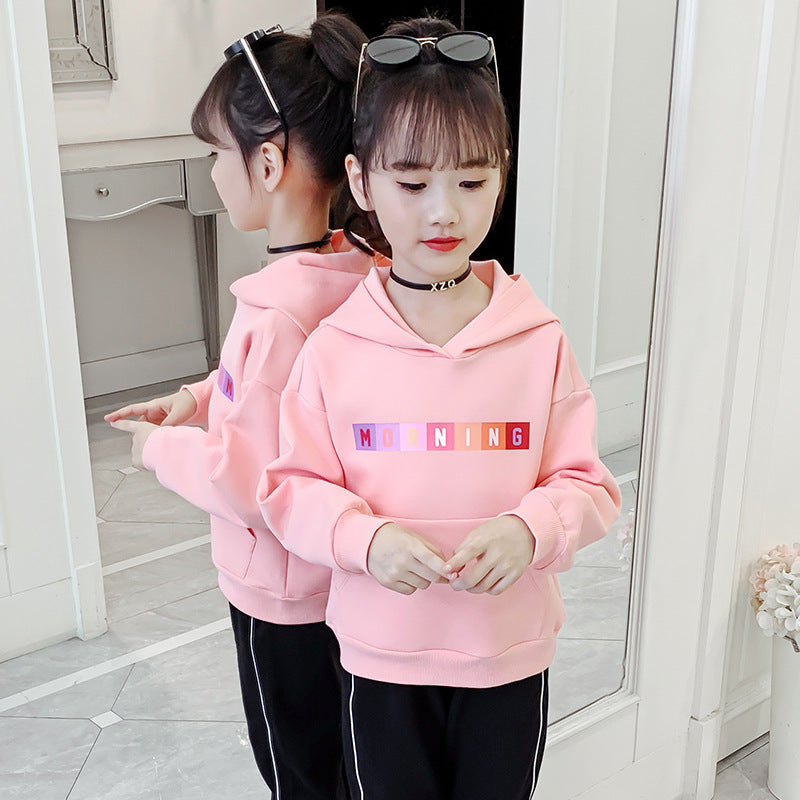 Girls sweatshirt 2024 new spring and autumn fashion hooded tops stylish middle and large children's casual jacket trendy spring