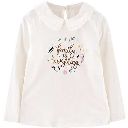 Girls long-sleeved T-shirt 2024 new spring and autumn doll collar embroidered bottoming shirt fashionable girl floral lapel top