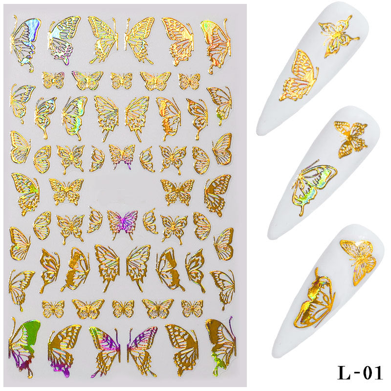 Cross-border butterfly nail art hot stamping laser butterfly nail stickers 3D nail decals three-dimensional nail stickers