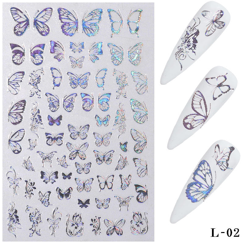 Cross-border butterfly nail art hot stamping laser butterfly nail stickers 3D nail decals three-dimensional nail stickers