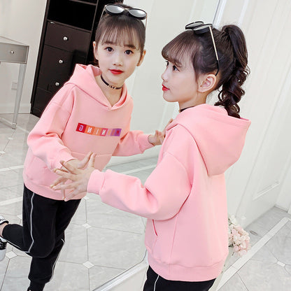 Girls sweatshirt 2024 new spring and autumn fashion hooded tops stylish middle and large children's casual jacket trendy spring