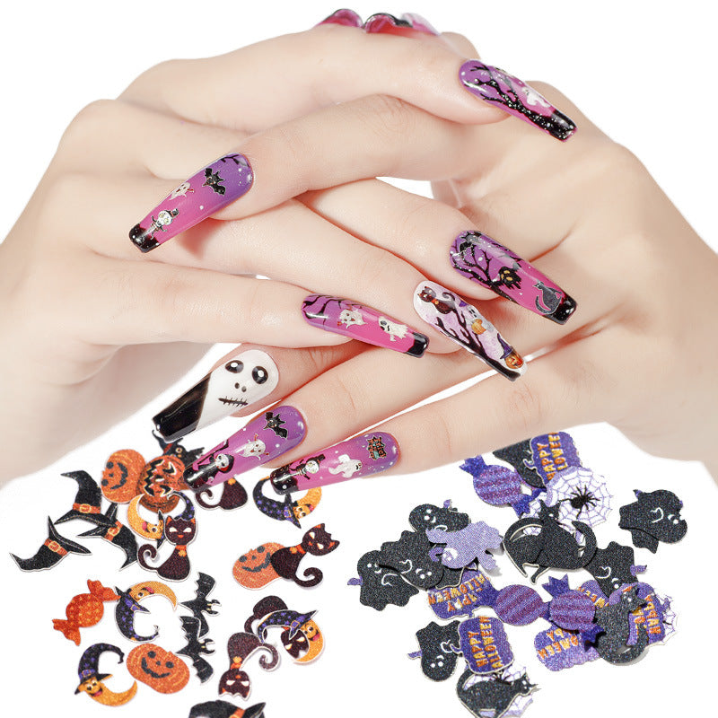 Halloween nail art color pieces Halloween color pure handmade three-dimensional pumpkin spider nail art stickers wood pulp pieces wholesale