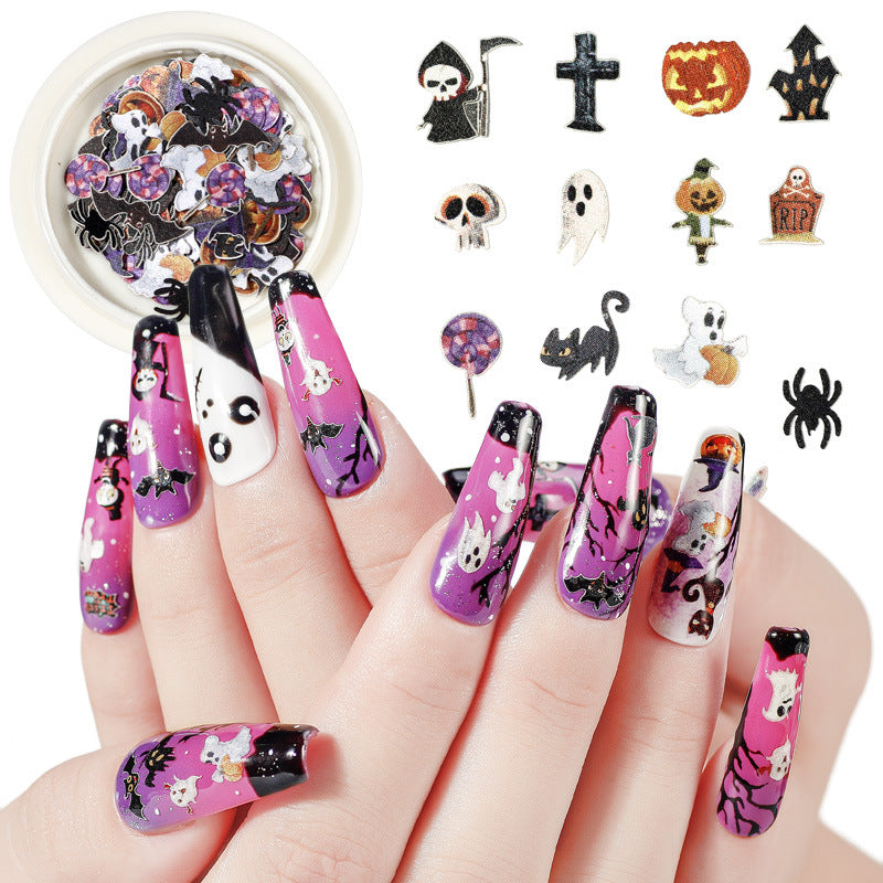 Halloween nail art color pieces Halloween color pure handmade three-dimensional pumpkin spider nail art stickers wood pulp pieces wholesale