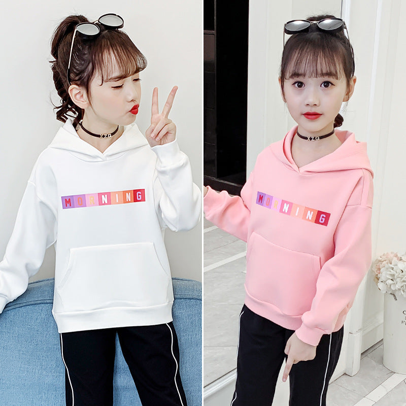 Girls sweatshirt 2024 new spring and autumn fashion hooded tops stylish middle and large children's casual jacket trendy spring