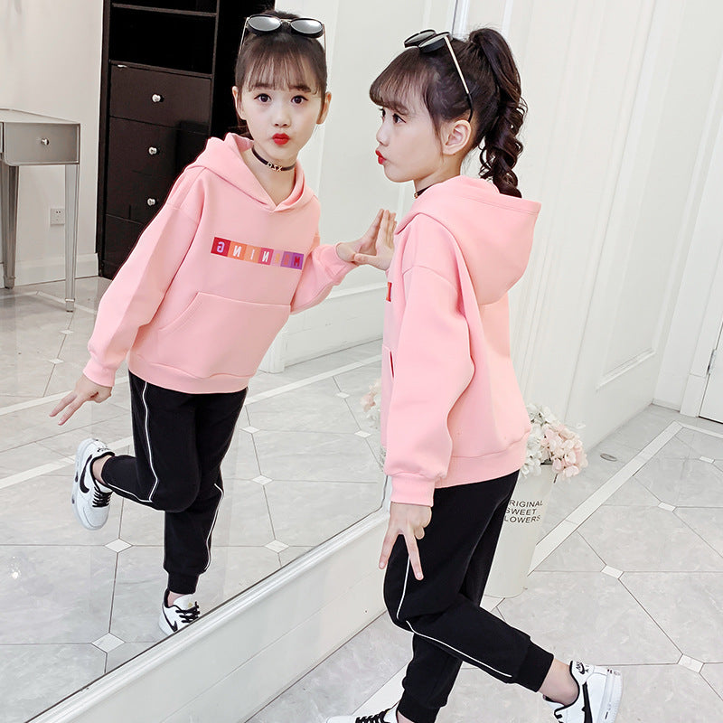 Girls sweatshirt 2024 new spring and autumn fashion hooded tops stylish middle and large children's casual jacket trendy spring