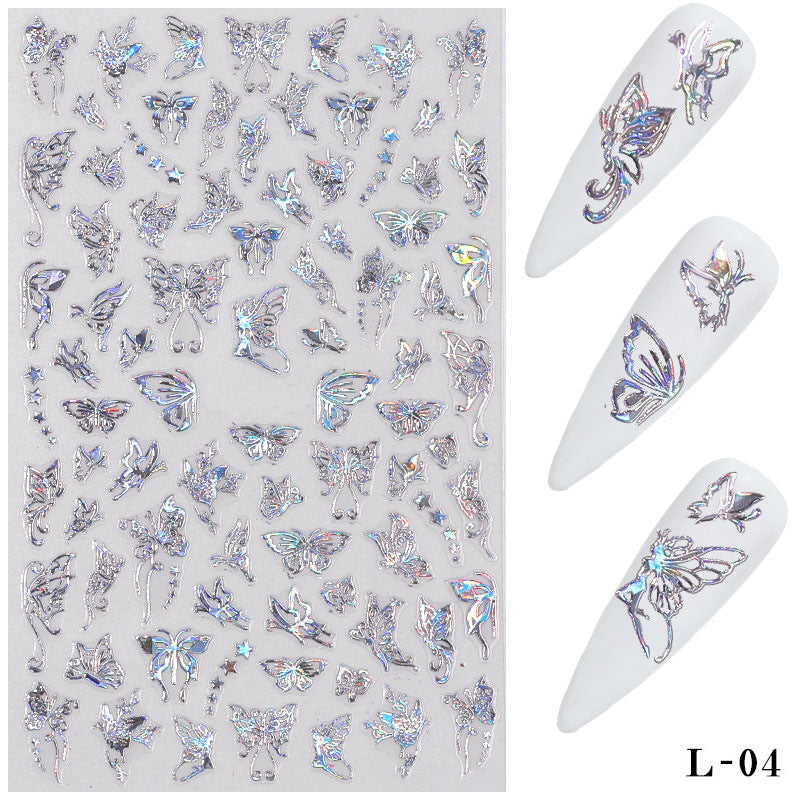 Cross-border butterfly nail art hot stamping laser butterfly nail stickers 3D nail decals three-dimensional nail stickers