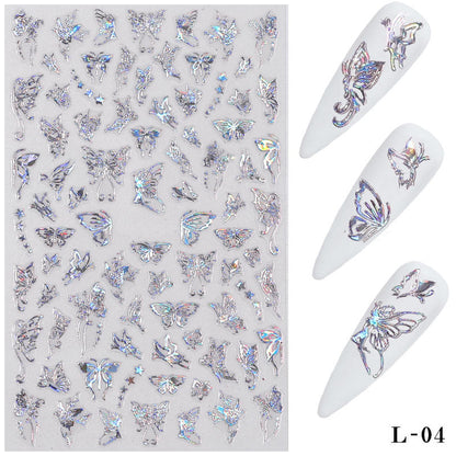 Cross-border butterfly nail art hot stamping laser butterfly nail stickers 3D nail decals three-dimensional nail stickers