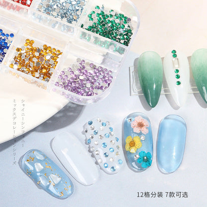 Nail art flat bottom diamond glass rhinestone flat bottom pearl AB fantasy color pointed bottom diamond nail sticker jewelry nail art decoration