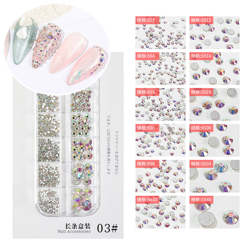 Nail art flat bottom diamond glass rhinestone flat bottom pearl AB fantasy color pointed bottom diamond nail sticker jewelry nail art decoration