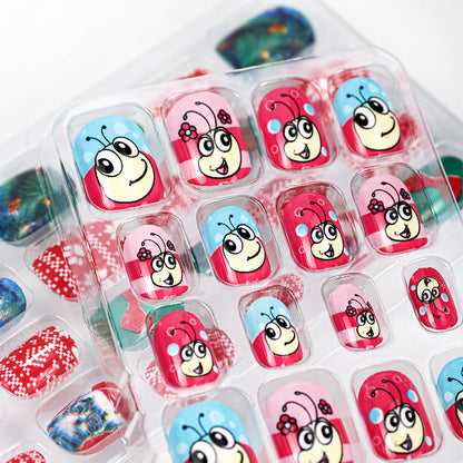 Manicure children's finished nail pieces 24 pieces of adhesive Christmas cartoon bagged wearable color nail pieces nail stickers