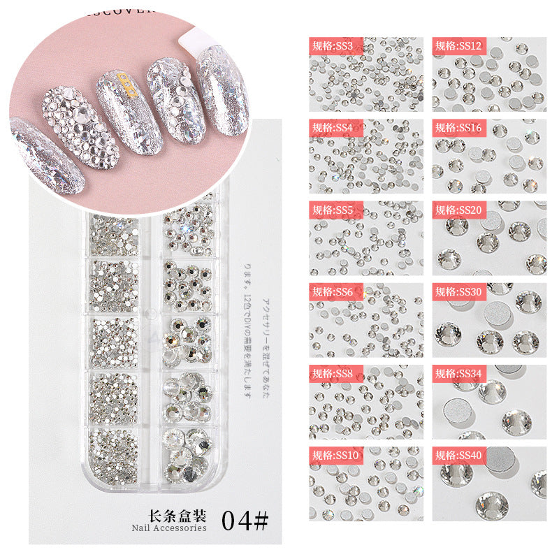 Nail art flat bottom diamond glass rhinestone flat bottom pearl AB fantasy color pointed bottom diamond nail sticker jewelry nail art decoration