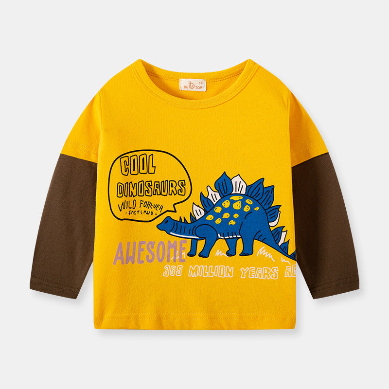 Children's clothing autumn new Korean version dinosaur sleeve T-shirt children's long-sleeved boy bottoming shirt top trendy one piece delivery