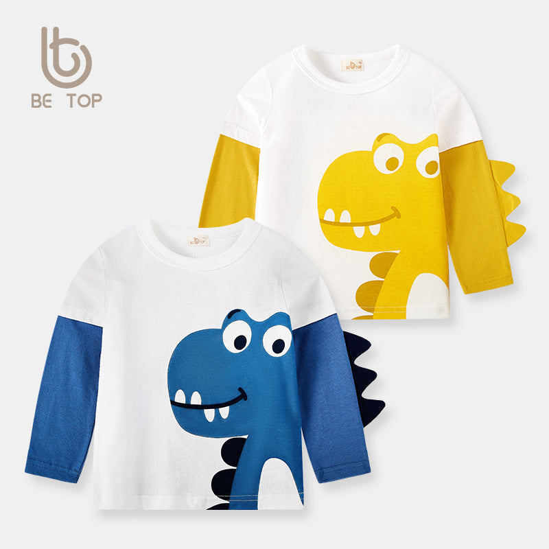 be top children's clothing factory direct sales new children's bottoming shirt boy three-dimensional dinosaur long-sleeved T-shirt one piece