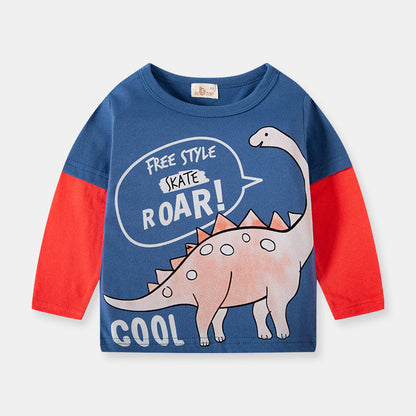 Children's clothing autumn new Korean version dinosaur sleeve T-shirt children's long-sleeved boy bottoming shirt top trendy one piece delivery