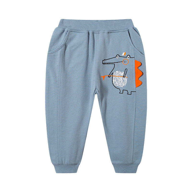 2024 new autumn children's trousers baby casual pants cartoon pattern dinosaur boy pants one piece delivery