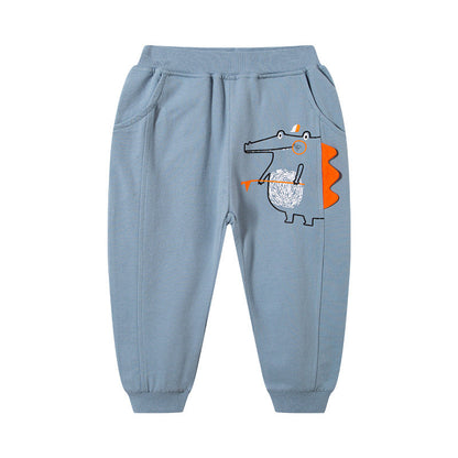 2024 new autumn children's trousers baby casual pants cartoon pattern dinosaur boy pants one piece delivery