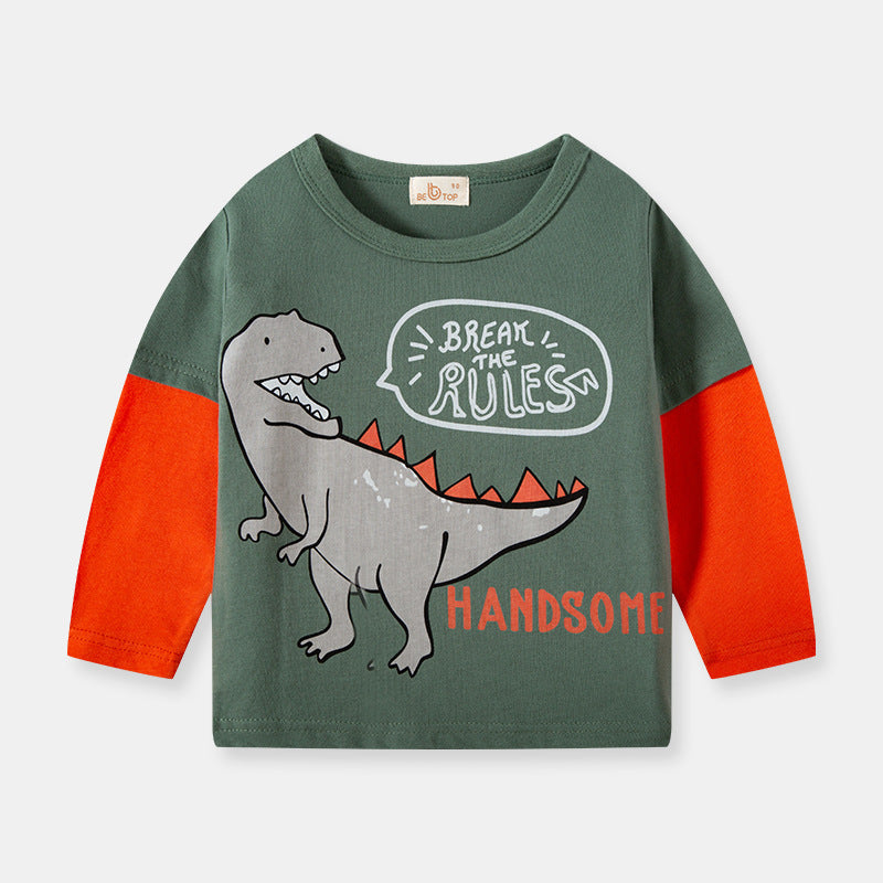 Children's clothing autumn new Korean version dinosaur sleeve T-shirt children's long-sleeved boy bottoming shirt top trendy one piece delivery