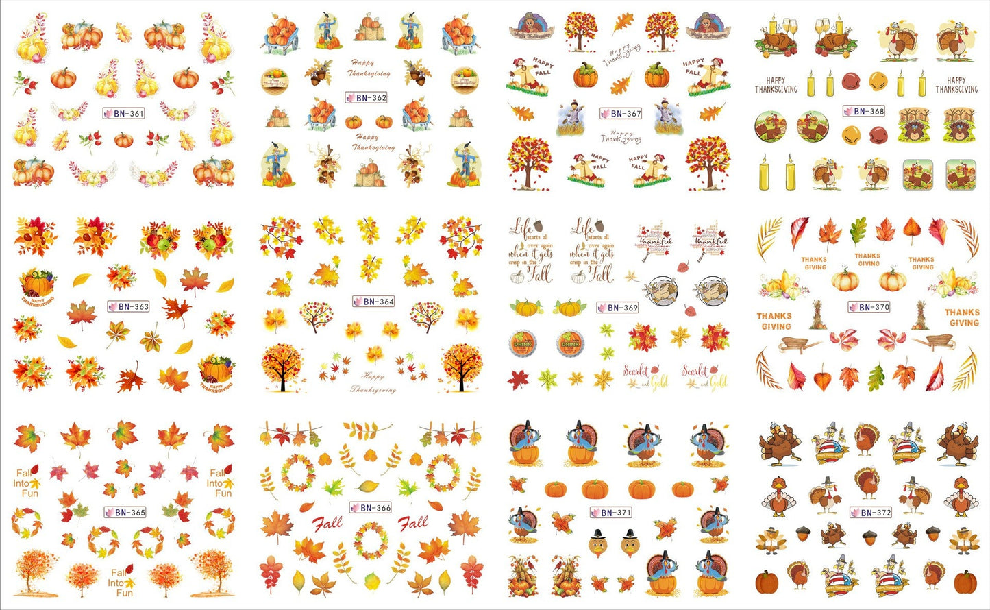 Zhifei nail art jewelry stickers 12 in one large sheet of watermark stickers cartoon butterfly squirrel autumn maple leaf nail stickers