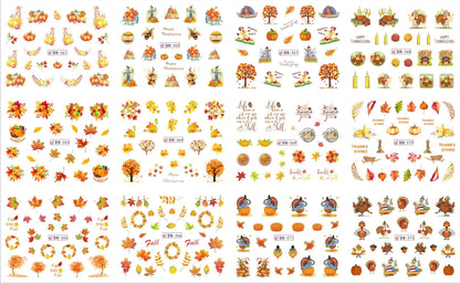 Zhifei nail art jewelry stickers 12 in one large sheet of watermark stickers cartoon butterfly squirrel autumn maple leaf nail stickers