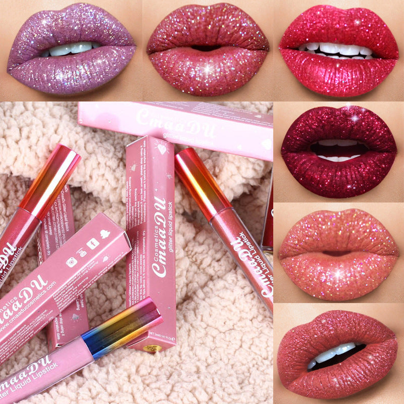 Cross-border same style diamond metal lip gloss lipstick lip glaze sip a sip of fantasy color shining pearlescent shine aliexpress foreign trade