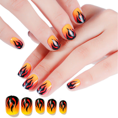 Zhifei nail art children's finished nail pieces 24 pieces flame cartoon bagged wearable finished nail art children's patches