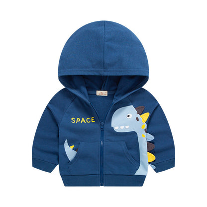 New children's clothing 2024 trendy boys autumn clothing dinosaur characteristic jacket children's baby sweater cardigan one piece delivery