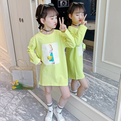 Girls T-shirt 2024 new spring and autumn long-sleeved T-skirt Western style children's medium and large children's long loose top T-shirt trend