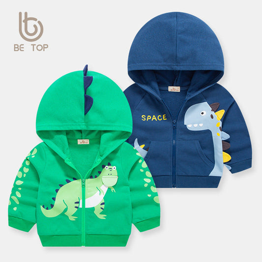 New children's clothing 2024 trendy boys autumn clothing dinosaur characteristic jacket children's baby sweater cardigan one piece delivery