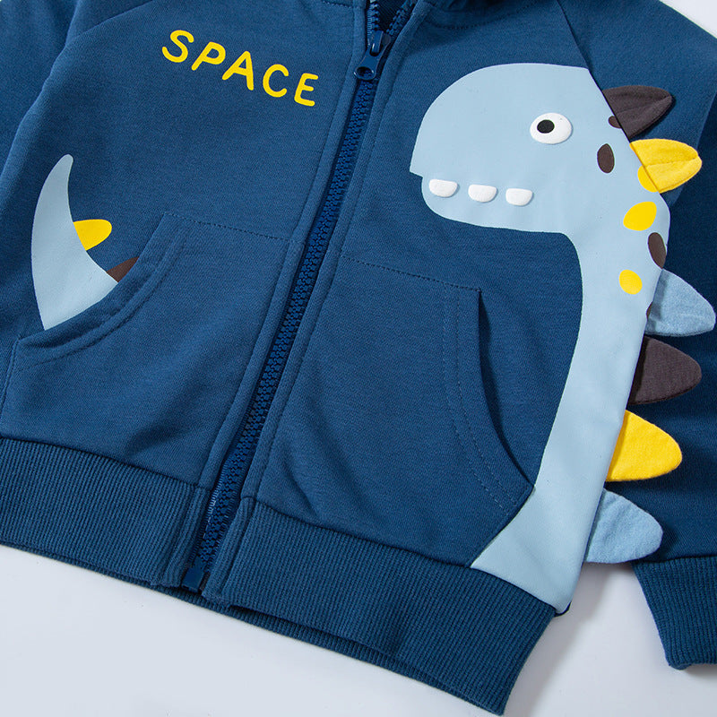 New children's clothing 2024 trendy boys autumn clothing dinosaur characteristic jacket children's baby sweater cardigan one piece delivery