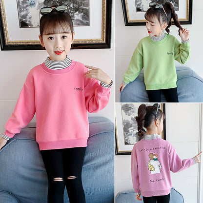 Girls long-sleeved bottoming shirt 2024 new spring and autumn cotton stylish children's pullover knitted tops T-shirts for big and small children