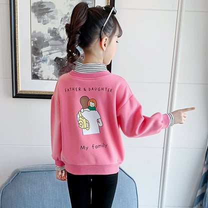 Girls long-sleeved bottoming shirt 2024 new spring and autumn cotton stylish children's pullover knitted tops T-shirts for big and small children