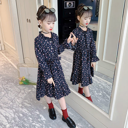 Girls cotton skirt 2024 new spring and autumn children's middle and large children's stylish floral fashion dress long skirt