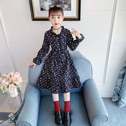 Girls cotton skirt 2024 new spring and autumn children's middle and large children's stylish floral fashion dress long skirt