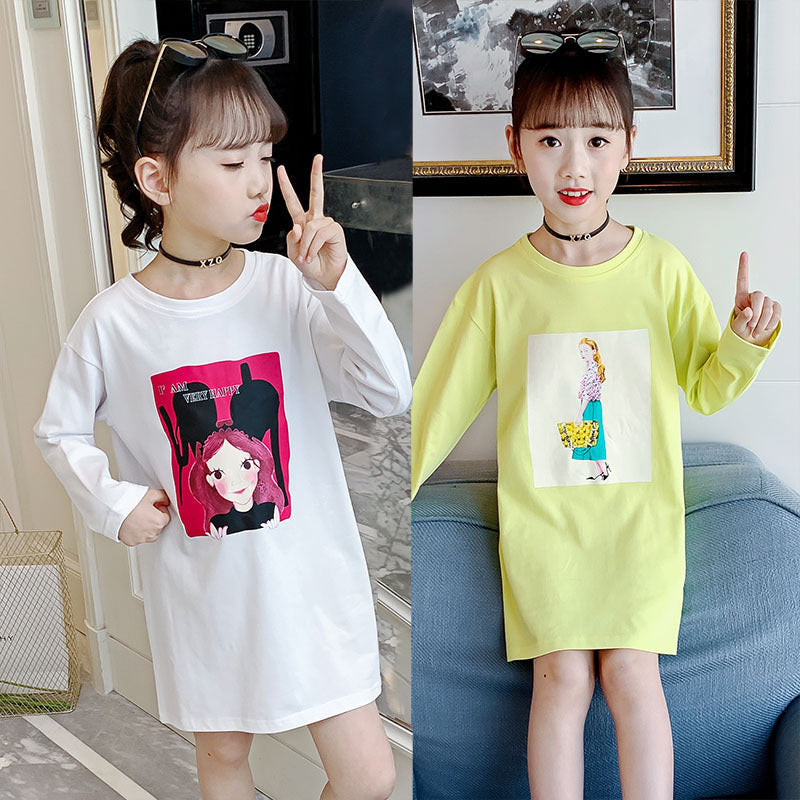 Girls T-shirt 2024 new spring and autumn long-sleeved T-skirt Western style children's medium and large children's long loose top T-shirt trend