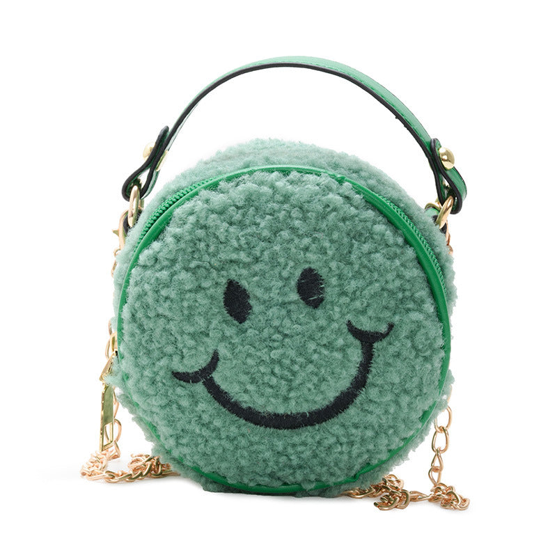 Children's smiley face bag woolen bag new style casual children's shoulder bag small round bag fashionable girls messenger bag wholesale 