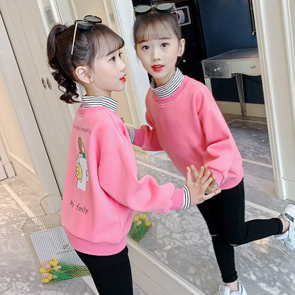 Girls long-sleeved bottoming shirt 2024 new spring and autumn cotton stylish children's pullover knitted tops T-shirts for big and small children