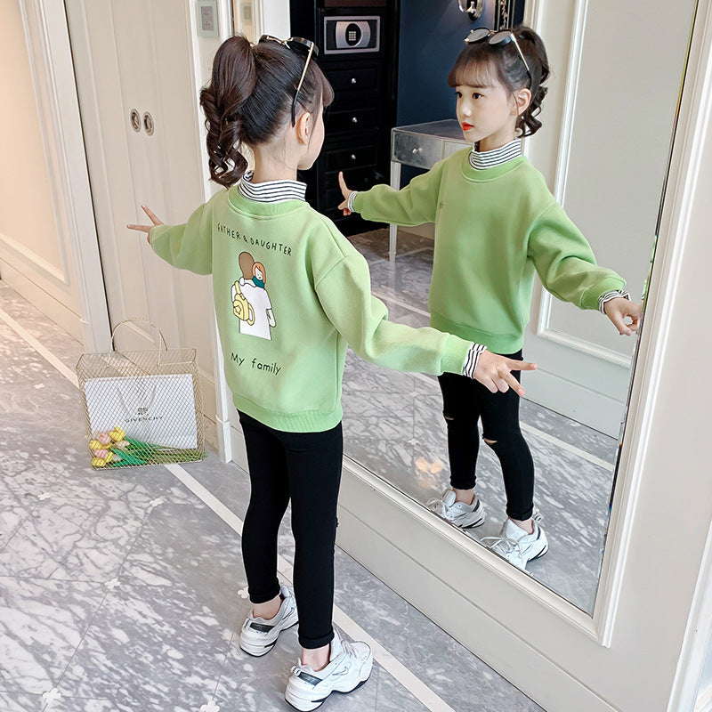 Girls long-sleeved bottoming shirt 2024 new spring and autumn cotton stylish children's pullover knitted tops T-shirts for big and small children