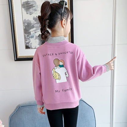 Girls long-sleeved bottoming shirt 2024 new spring and autumn cotton stylish children's pullover knitted tops T-shirts for big and small children